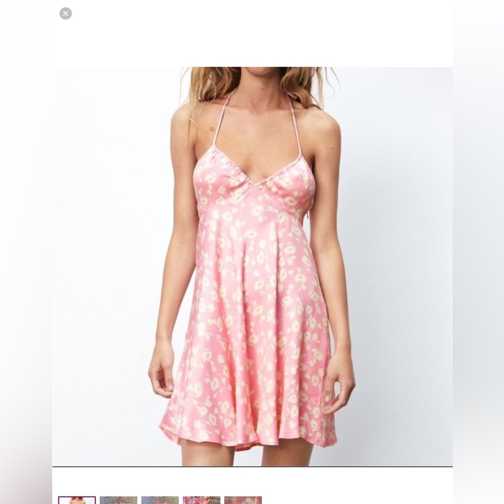 Zara Pink Floral Halter Mini Flowy Dress